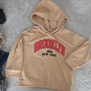 SHEIN Beige Hoodie with Red Brooklyn Graphic